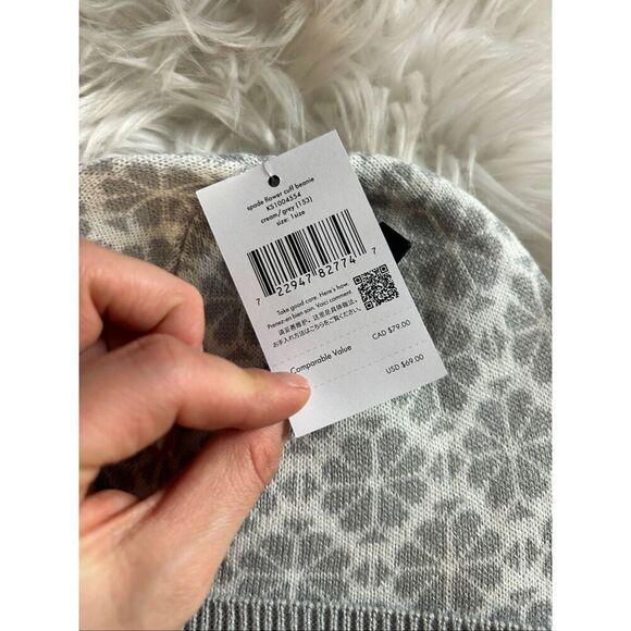 Kate Spade gray and white flower cuff beanie light winter hat main image 6